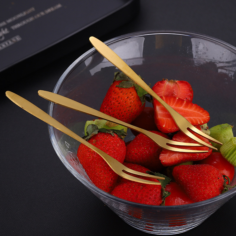 Stainless steel fruit fork set, two-toothed dessert cake small fork, gold-plated mooncake knife and fork, fruit fork custom logo Specification drawing