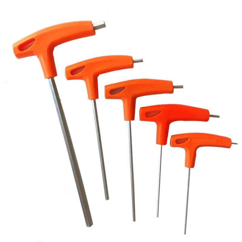 SNJUE chromium-vanadium steel hardened and lengthened flat head T-shaped hex socket wrench, T-shaped walking stick, plastic handle hex socket wrench set Item Picture