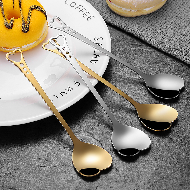 Stainless steel spoons, heart-shaped coffee spoons, hollowed-out heart-shaped spoons, ice cream and Popsicle spoons, small spoons, wedding souvenir spoons Specification drawing