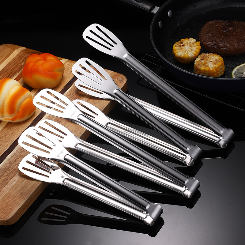 304 stainless steel food tongs, barbecue tongs, steak tongs, three-line baking bread tongs, food tongs, hotel supplies full figure