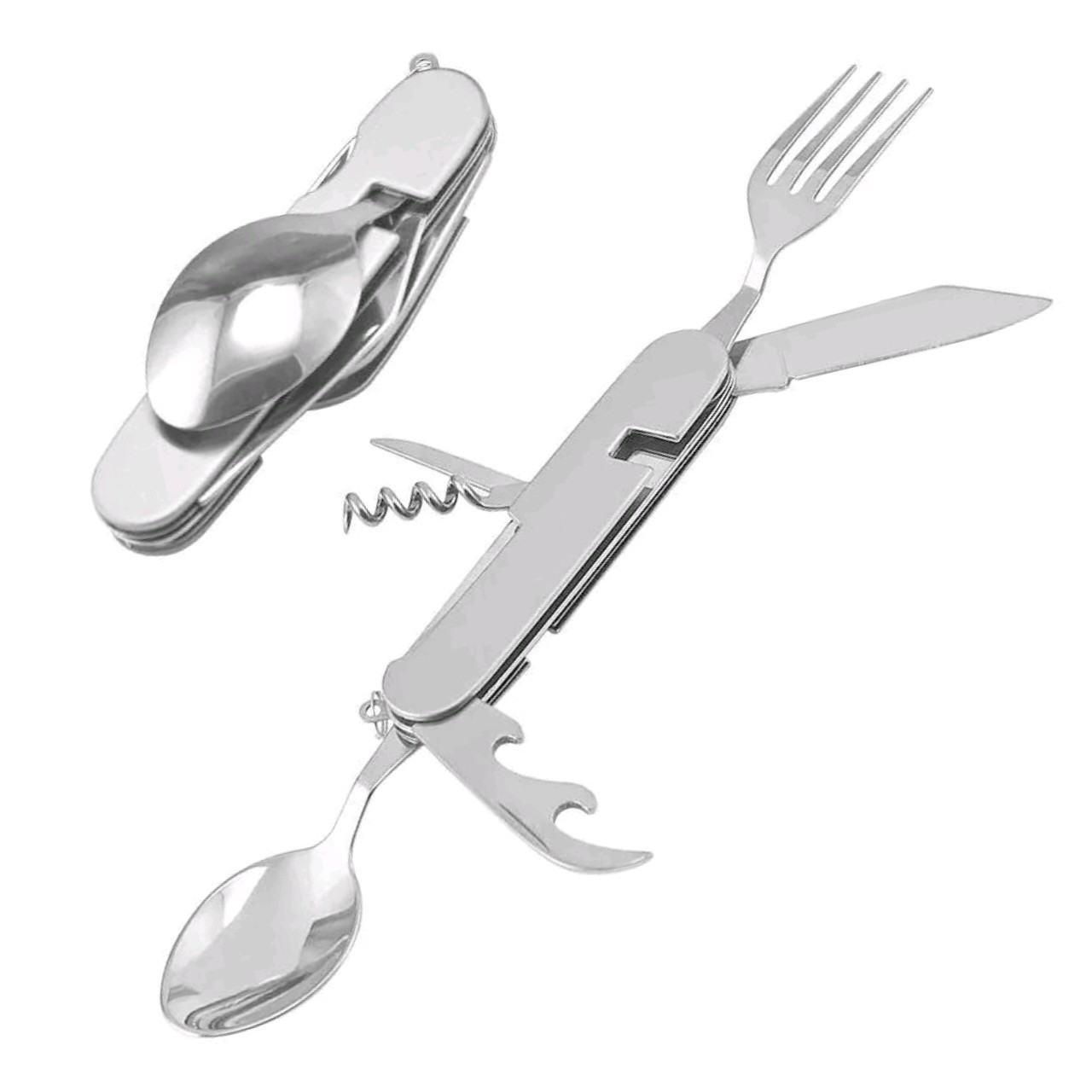 Stainless steel large six-piece knife, fork and spoon set tableware, Western food knife and fork detachable tableware, picnic props, outdoor folding Item Picture