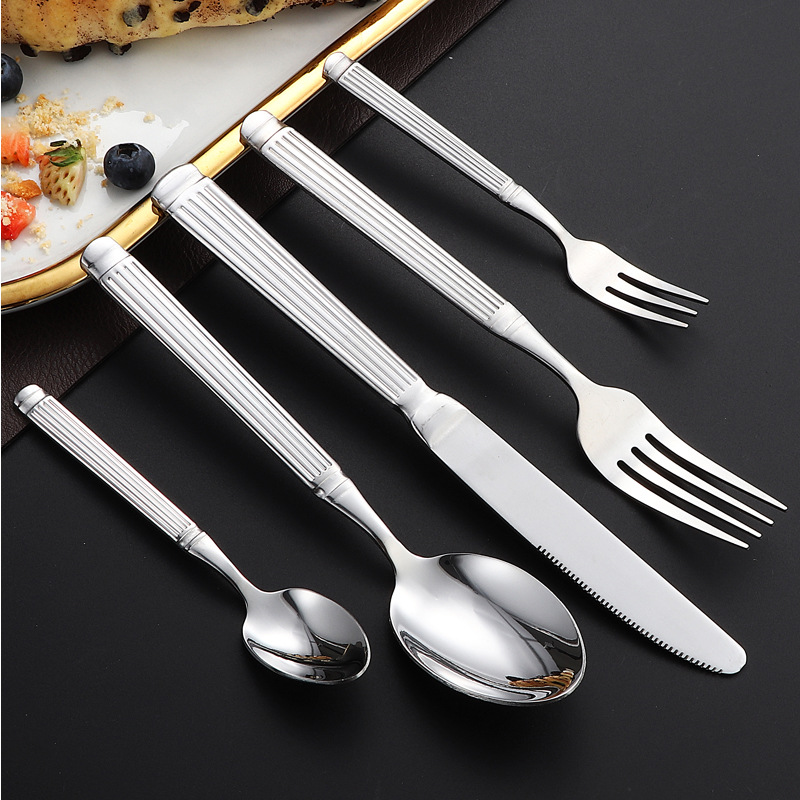 Cross-border stainless steel knife, fork and spoon Roman column set, home coffee and dessert spoon, Western tableware, hotel steak knife and fork details Picture
