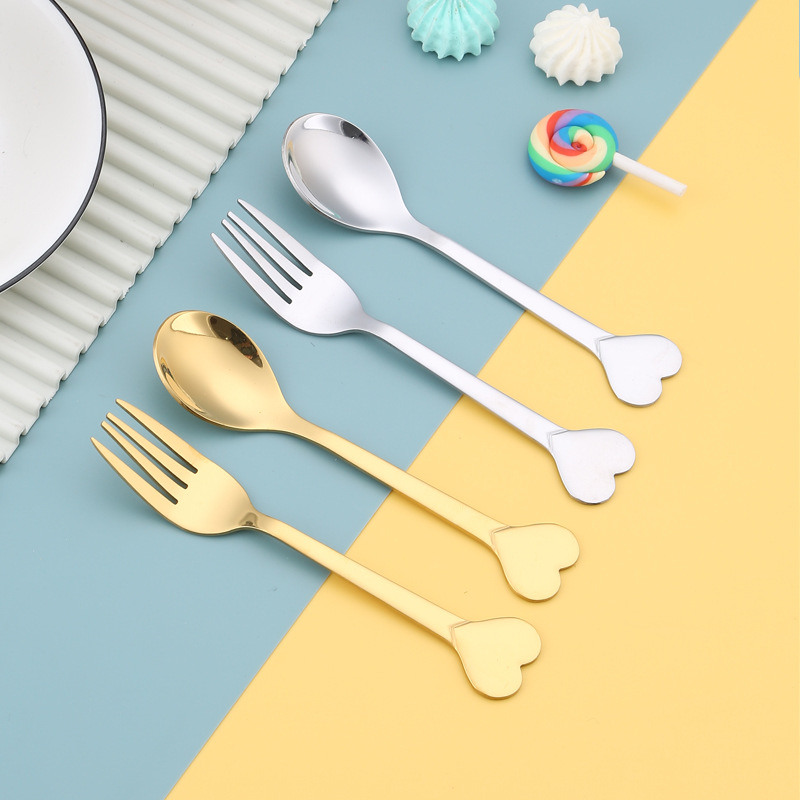 Stainless steel heart-shaped spoon, bird's nest spoon, coffee spoon, dessert spoon, fruit fork, mixing spoon, creative spoon, Christmas gift set Specification drawing