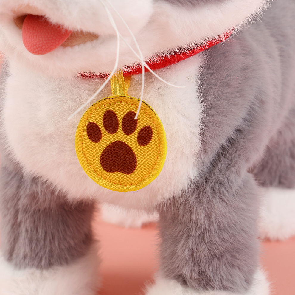 A grey electric plush kitten, playing and singing with you in summer, recording interesting stories while enjoying the cool, and being cute and licking its PAWS to wash its face Item Picture