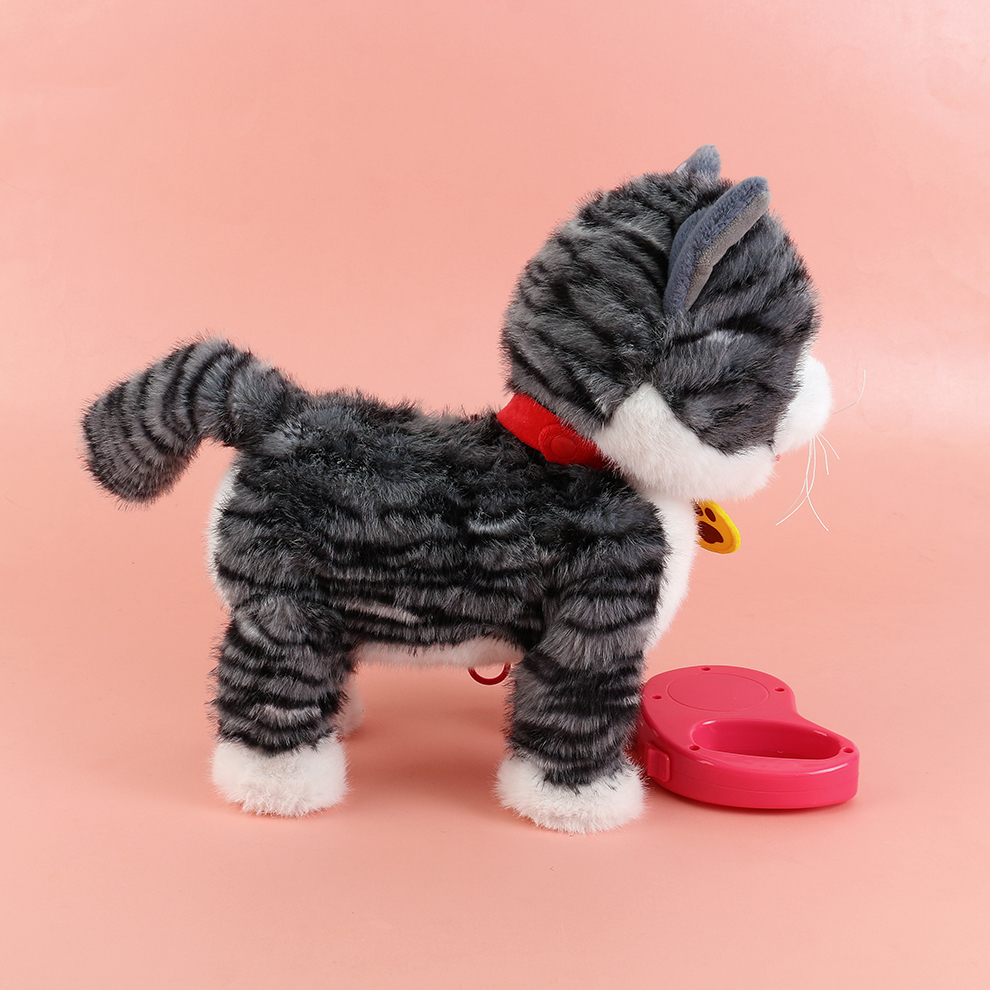 The striped electric plush kitten can sing before going to bed to soothe it. It records the goodnight voice message and is super well-behaved when it rubs against the pillow in a cute way details Picture