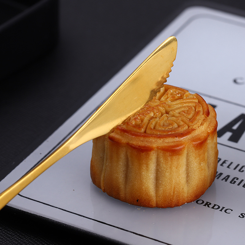 Stainless steel fruit fork set, two-toothed dessert cake small fork, gold-plated mooncake knife and fork, fruit fork custom logo details Picture
