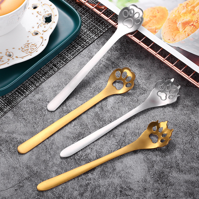 304 stainless steel spoon, creative spoon, titanium gold cat paw spoon, mug, mixing spoon, coffee spoon, cat paw cup, gift spoon Application Scenario