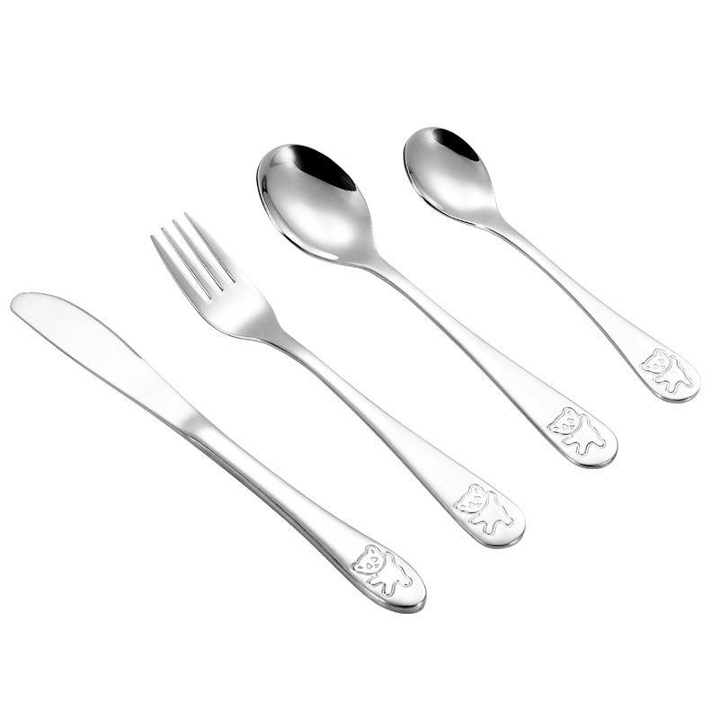 304 stainless steel knife, fork and spoon, cartoon bear, children's stainless steel tableware, Western four-piece set, gift box, small gift Item Picture