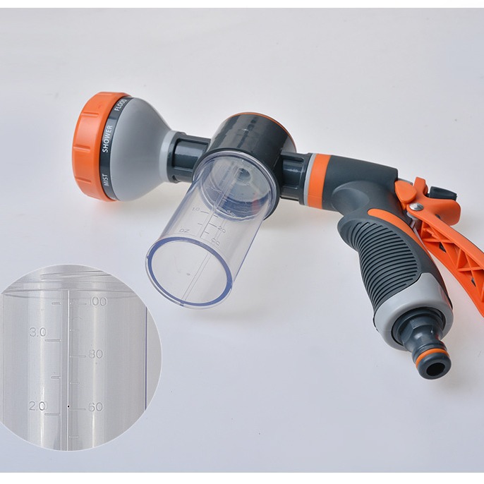 New 8-function rubber-coated foam water gun, car wash water gun, garden and gardening watering nozzle, pet shower head Specification drawing