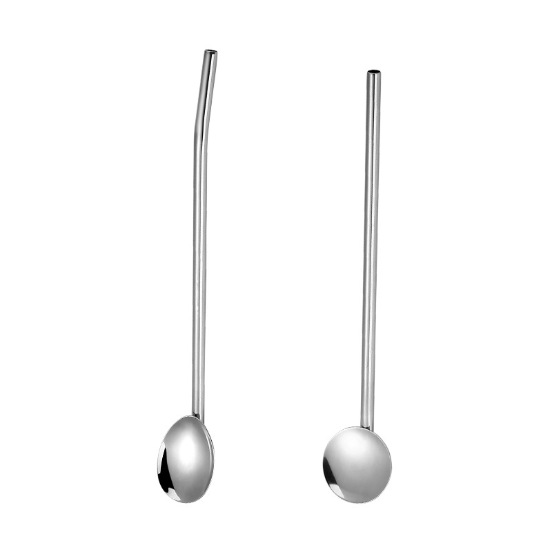 Wholesale 304 stainless steel straw milk tea long-handled stirring rod, multi-functional beverage straw spoon, bar cocktail spoon Item Picture