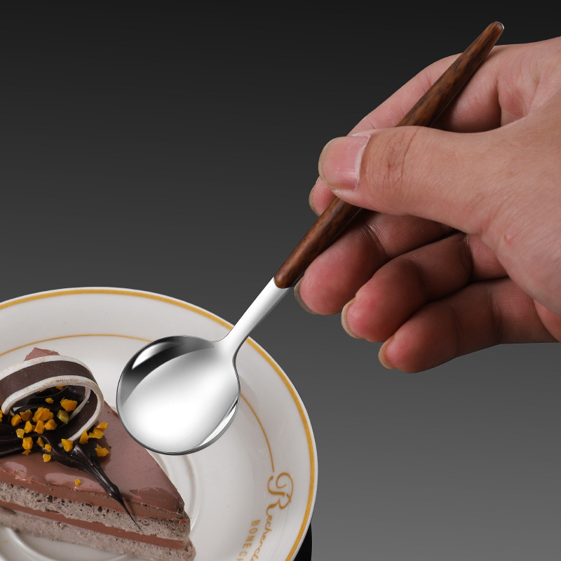 Stainless steel spoon handle, dessert spoon, oatmeal cup, coffee stirring spoon, honey spoon, tea spoon, thickened household tableware Application Scenario