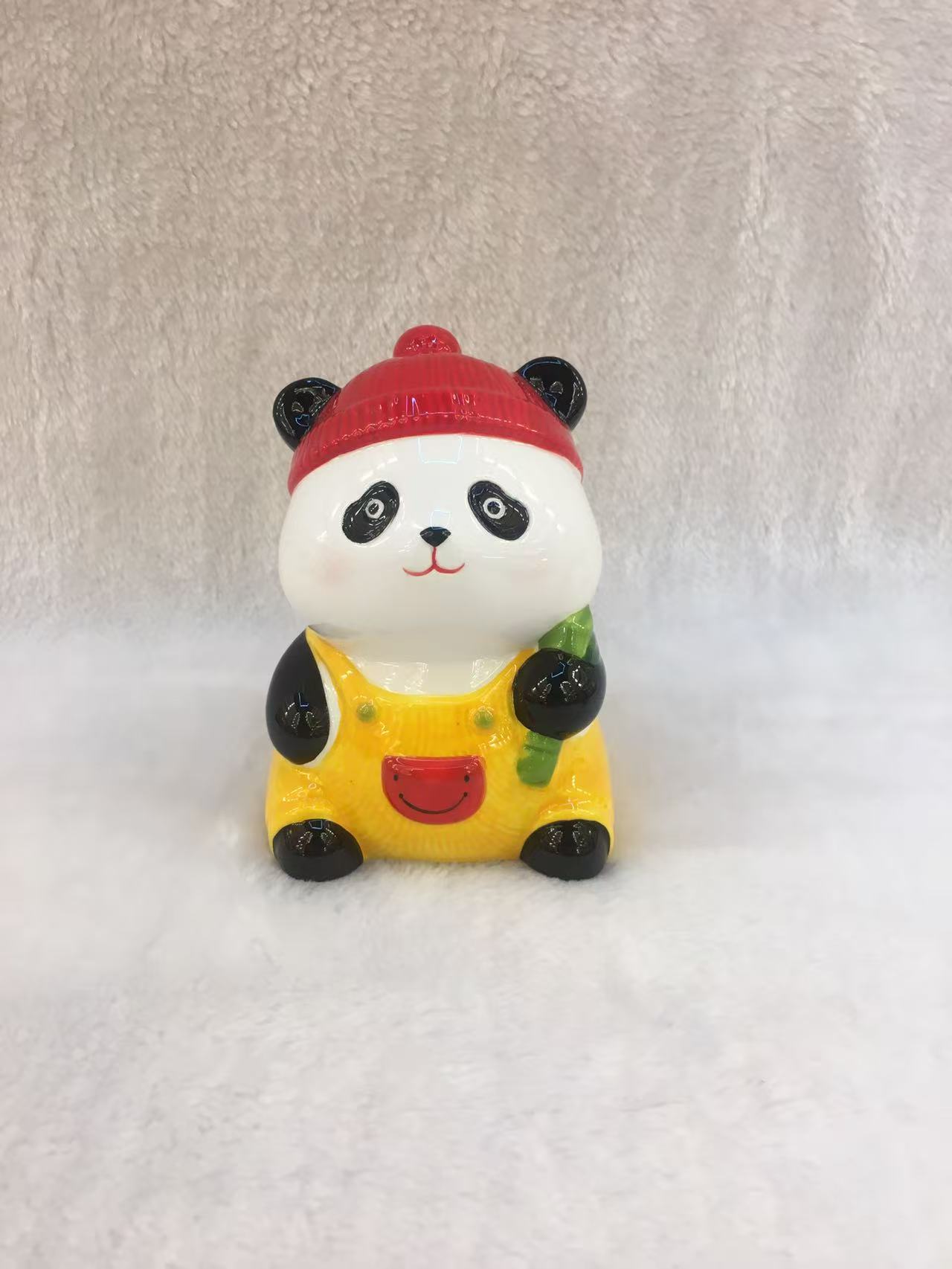 可爱熊猫储钱罐办公桌炫光小摆件工艺品