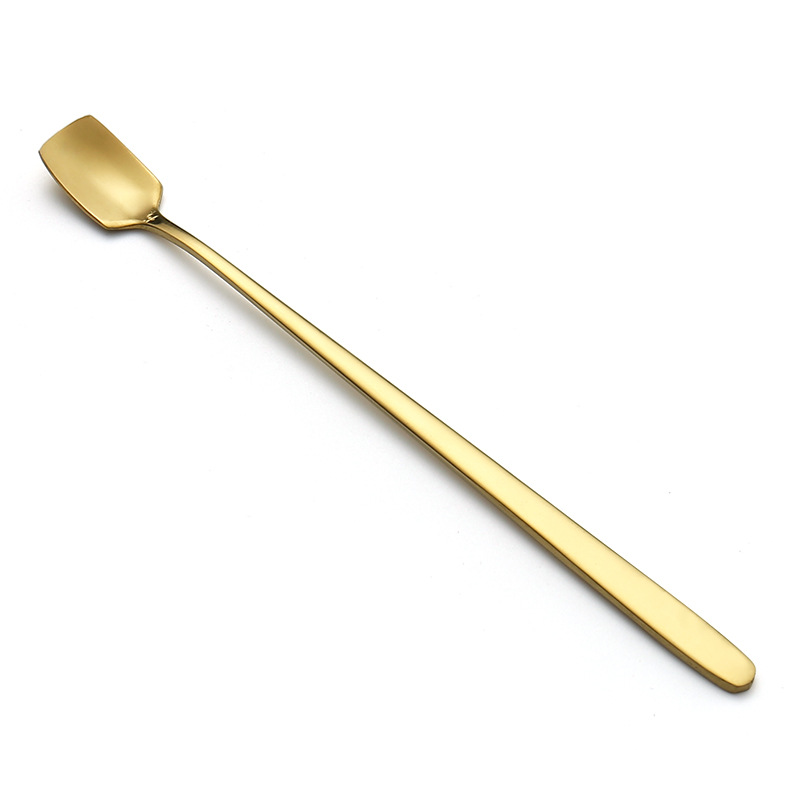 Stainless steel spoon, golden square head spoon, coffee whisker, honey long-handled ice spoon, mug whisker, tea spoon Item Picture