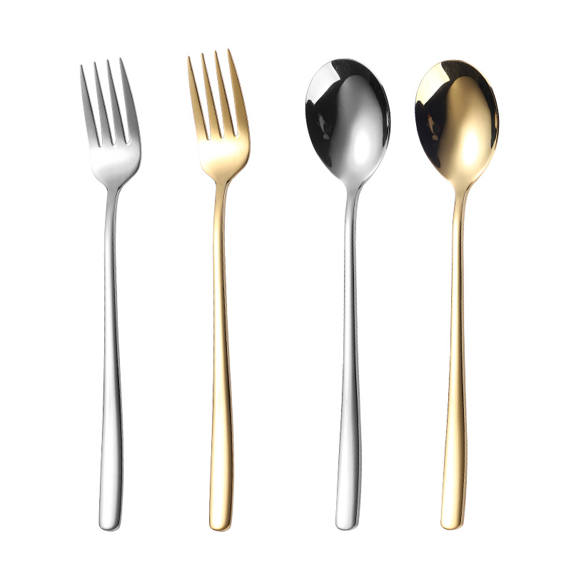 304 stainless steel spoon, golden Korean-style spoon, long-handled table spoon, portable tableware, cafeteria student spoon, Western tableware Item Picture