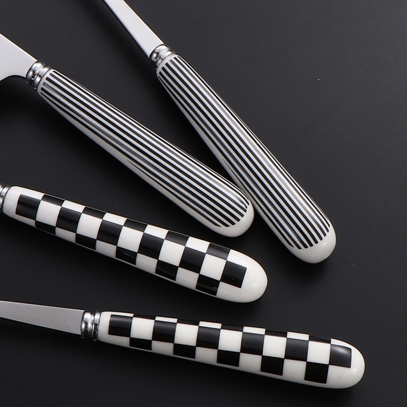 Stainless steel knives, forks and spoons, creative Herben-style tableware, ceramic handles, dessert spoons and forks, hotel Western cuisine knives, forks, spoons and forks Application Scenario