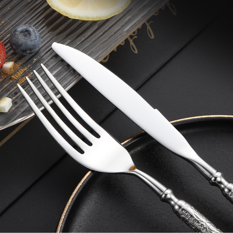 304 stainless steel tableware, cross-border knives, forks and spoons, high-end Western tableware, round spoons, dessert spoons and forks, hotel steak knives and forks Application Scenario