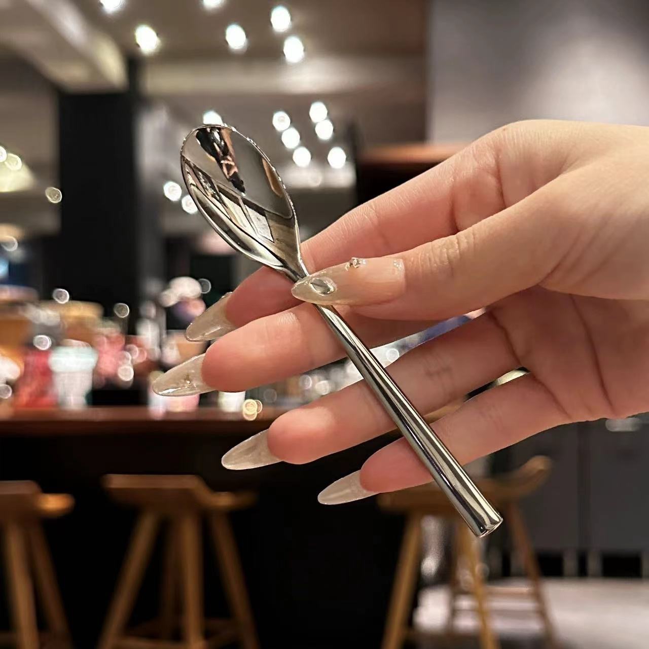 Stainless steel small round spoon, popular coffee spoon, honey mixing spoon, household children's spoon, seasoning spoon, ice cream and dessert spoon Specification drawing