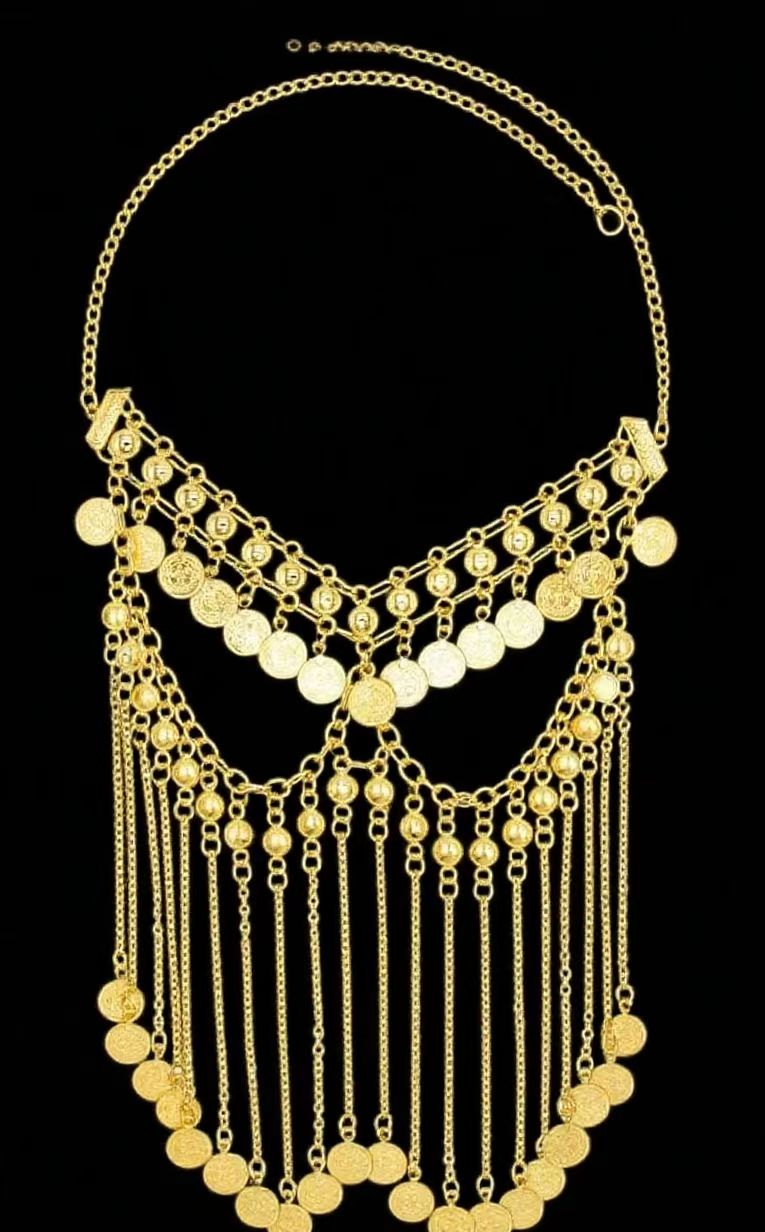 欧美中东民族风波西米亚风情夸张流苏小金币舞蹈面罩面纱