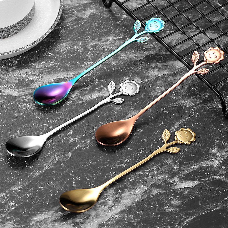 Stainless steel coffee spoon, creative smiling face stirring spoon, dessert spoon, flower-shaped cake fork, fruit fork, spoon fork, gift Specification drawing