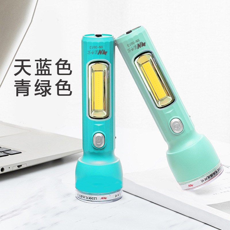 跨境led强光手电筒充电式远射 户外照明便携防水应急手电 蓝色 绿色