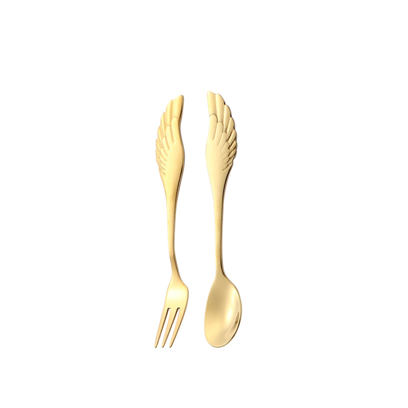 304 stainless steel wing spoon, coffee mixer, fruit fork, dessert spoon, creative swan base gift set Item Picture