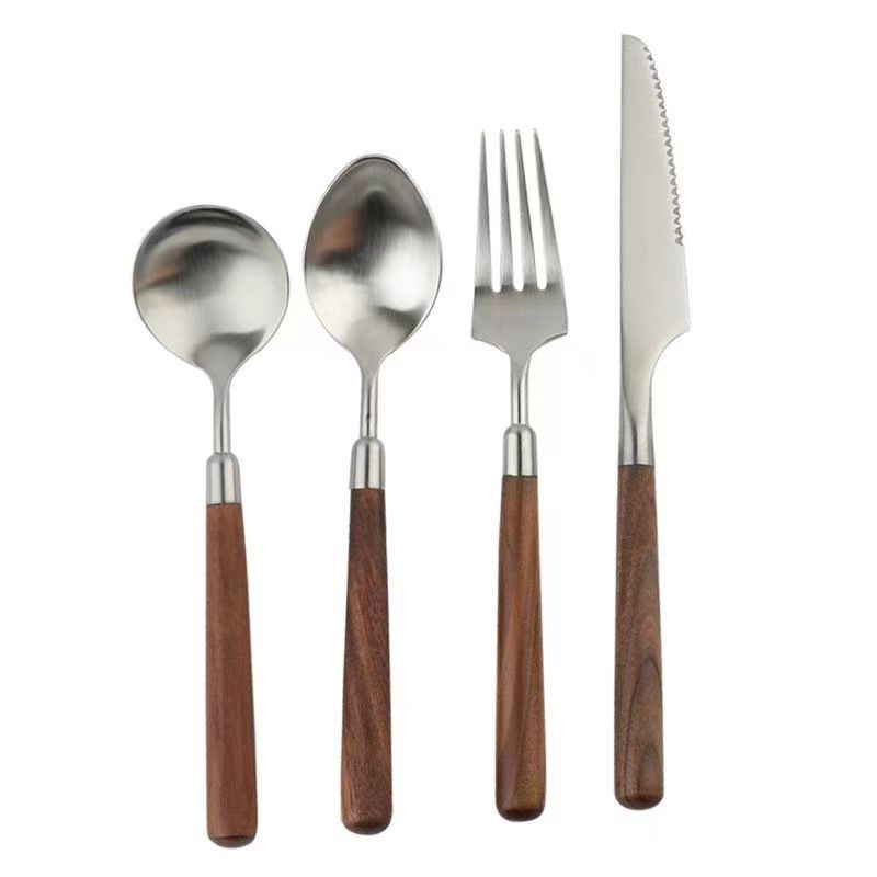 Cross-border walnut wood Western dining spoon, 304 stainless steel spoon, high appearance level dining spoon, steak knife, fork, spoon, spoon, fork Item Picture