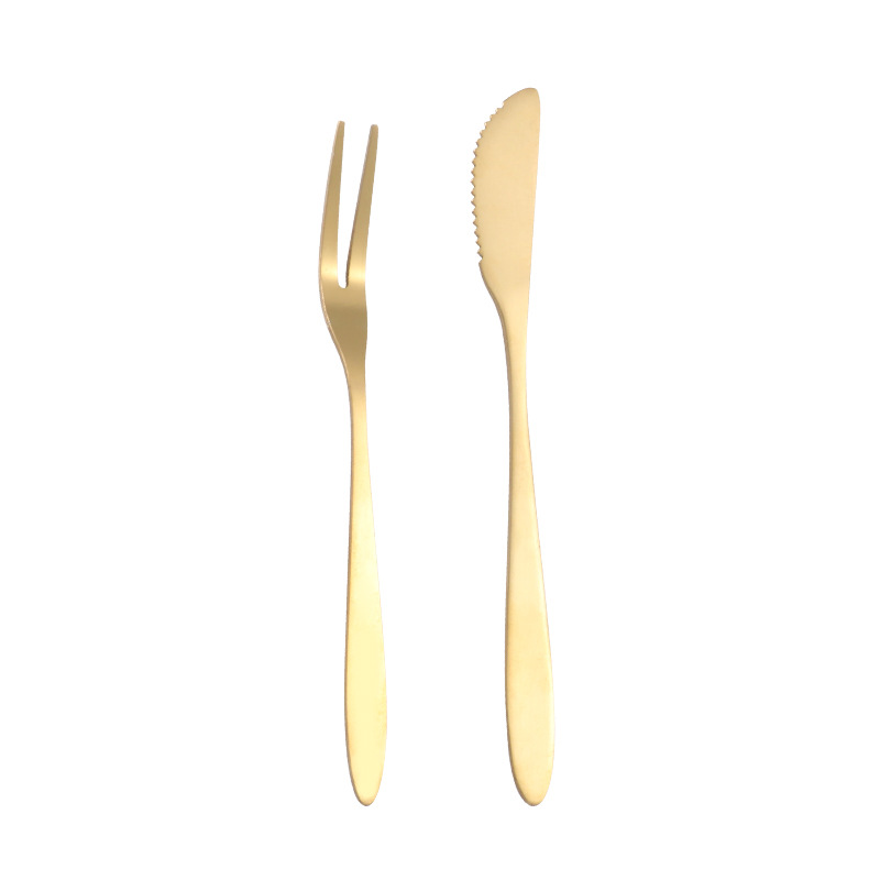 Stainless steel fruit fork set, dessert cake two-toothed fork, ins mooncake knife and fork, Internet celebrity gift set Item Picture