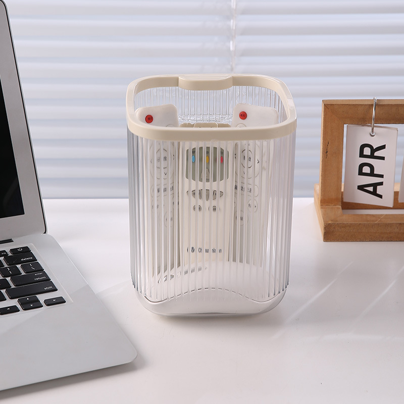 M84-5933 Creative Desktop Trash can, transparent, uncovered, with pressure ring, wastebasket and phone stand, a must-have for binge-watching Specification image