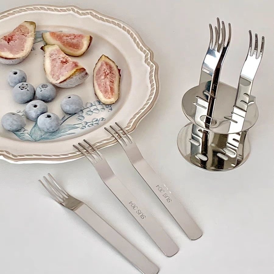304 stainless steel fruit fork, creative cake and mooncake fork, household portable fruit fork label set, dessert fork details Picture
