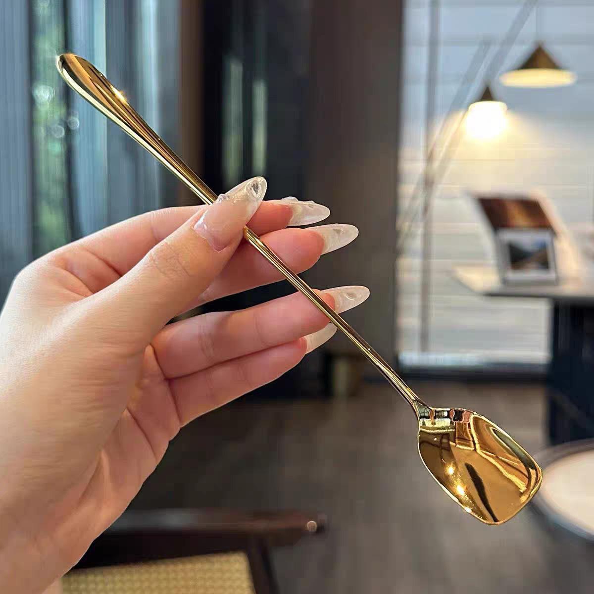 Stainless steel spoon, long-handled coffee stirring spoon, honey spoon, dessert spoon, creative small scoop spoon, bar cocktail spoon, ice spoon details Picture