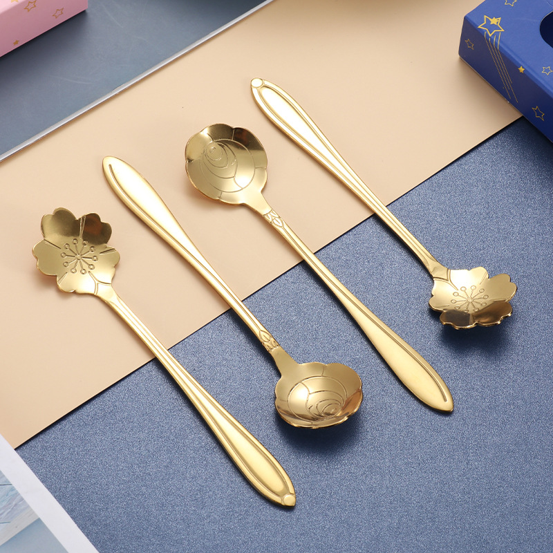 ins stainless steel spoons, cherry blossom spoons, rose coffee spoons, two-piece gift set, wedding souvenirs, small gifts for entering the store Specification drawing