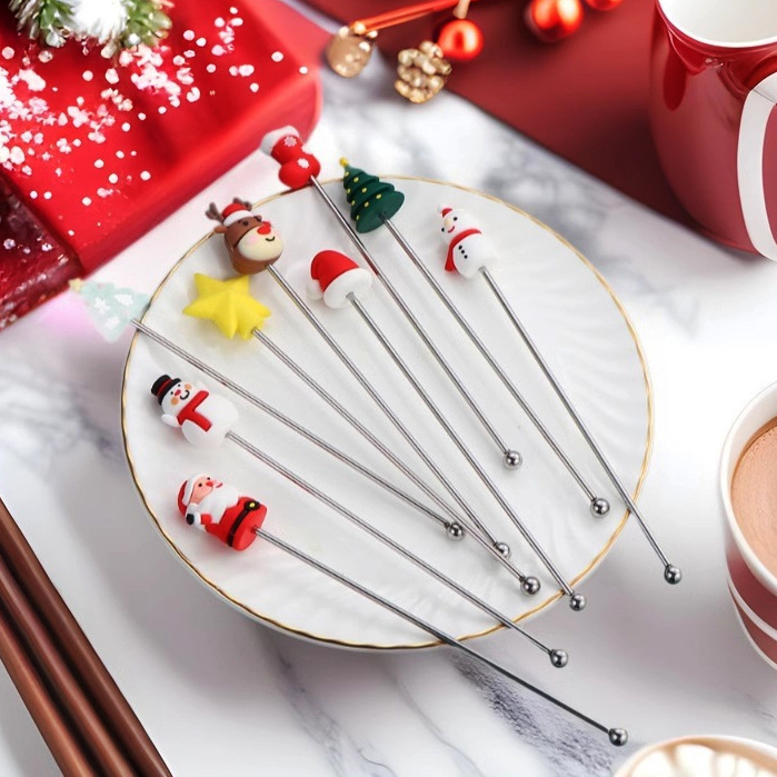 Creative Christmas stirring stick, 304 stainless steel milk tea and coffee stirring spoon, cocktail mixing stick, snowman stirring stick full figure