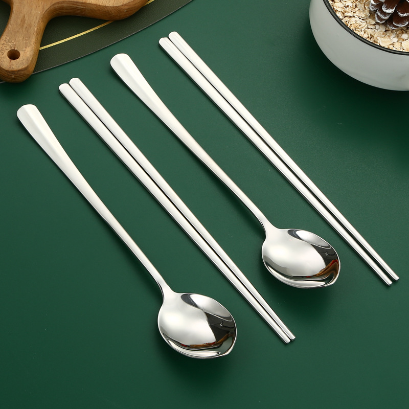 304 stainless steel spoons and chopsticks, long-handled soup spoons and chopsticks for restaurants, household dining spoons and spoons, Korean-style spoons and chopsticks full figure