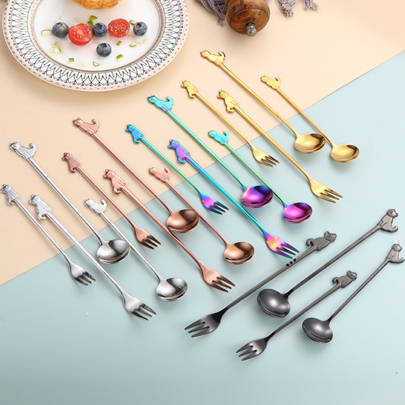 Cross-border 304 spoons and forks, stainless steel coffee spoons, high appearance level, kitten spoons, creative fruit forks, cake dessert spoons Application Scenario