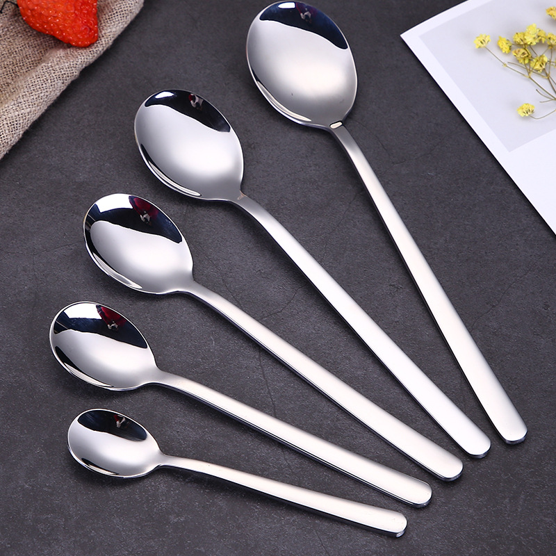 304 stainless steel spoons, household tableware, Korean-style spoons, coffee spoons, long-handled rice soup spoons, thickened spoons, stirring spoons Specification drawing