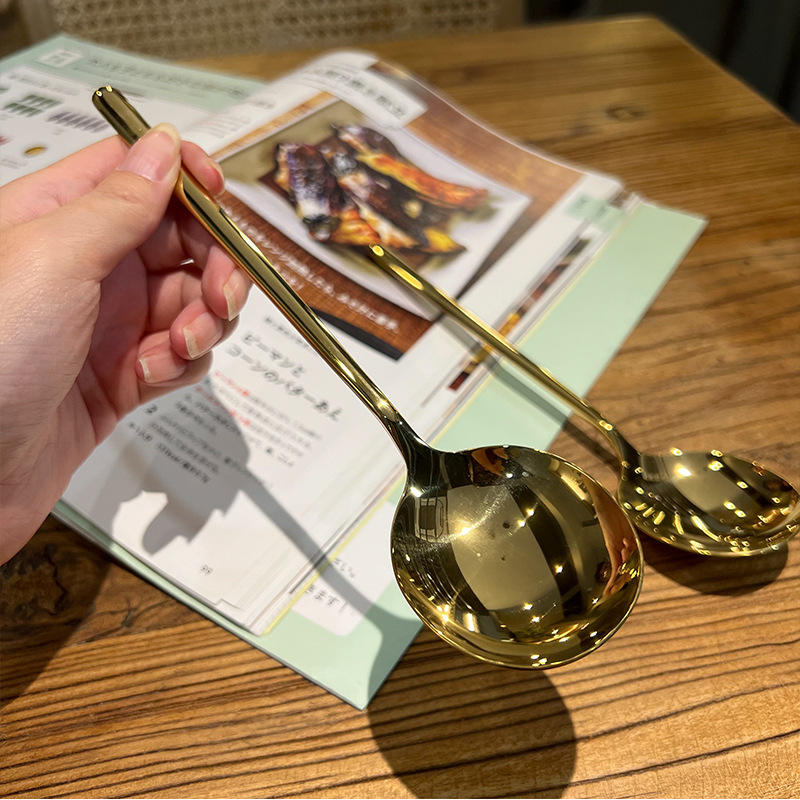 Stainless steel round head spoon, creative Korean-style large head spoon, Western long-handled spoon, eating spoon, thickened household soup spoon Specification drawing