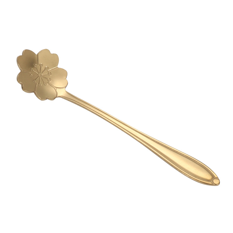 Long-handled cherry blossom spoon, titanium rose spoon, stainless steel stirring spoon, souvenir flower spoon, leaf spoon, small square head spoon Item Picture