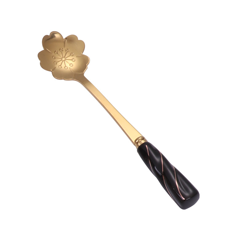 Creative dessert spoon, Japanese golden cherry blossom spoon, rose spoon, ins cute ceramic spoon, stainless steel coffee stirring spoon Item Picture