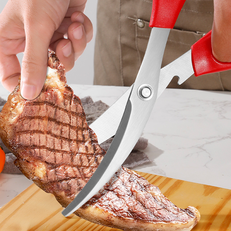 Stainless steel barbecue scissors, Korean kitchen scissors, commercial steak and chicken cutlet barbecue restaurant special scissors, household scissors Specification drawing