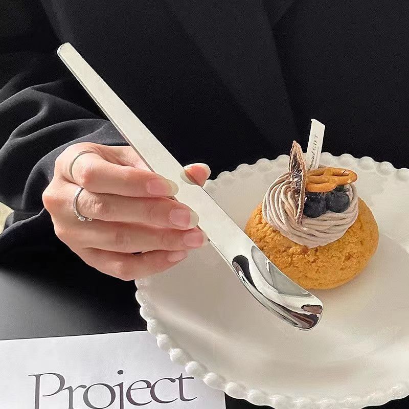 Stainless steel grout spoon, ice cream spoon, long-handled dessert spoon, flat-head cake spoon, ice cream spoon, cute cat food spoon Specification drawing