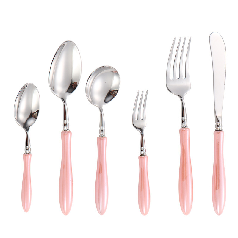 304 stainless steel knife, fork and spoon, small waist tableware, ceramic handle, table spoon, Western knife, dessert spoon, hotel steak knife and fork Item Picture
