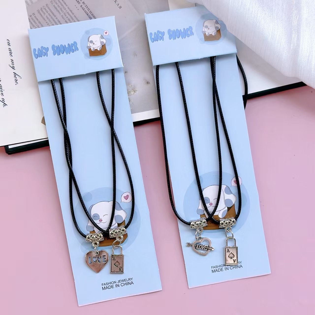 12 pieces per pack of alloy couple necklaces, simple, easy to match, trendy style, fashionable, suitable for gifting, suitable for students to wear, made of leather rope. (Mixed) necklace detail image 1