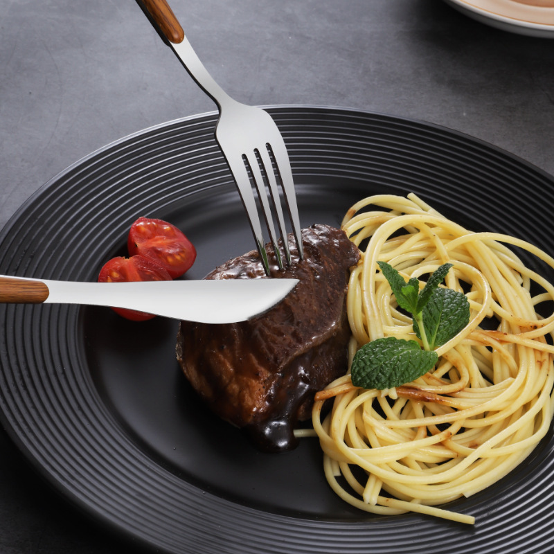 Stainless steel Portuguese handle Western tableware, long-handled soup spoon, pasta fork, dessert spoon, tea fork, steak knife, fork and spoon set Specification drawing