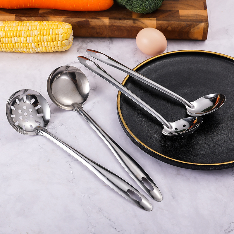 Stainless steel soup spoons, strainers, long-handled porridge spoons, large soup shells, soup strainers, household kitchen soup spoons, restaurant hot pot spoons Specification drawing