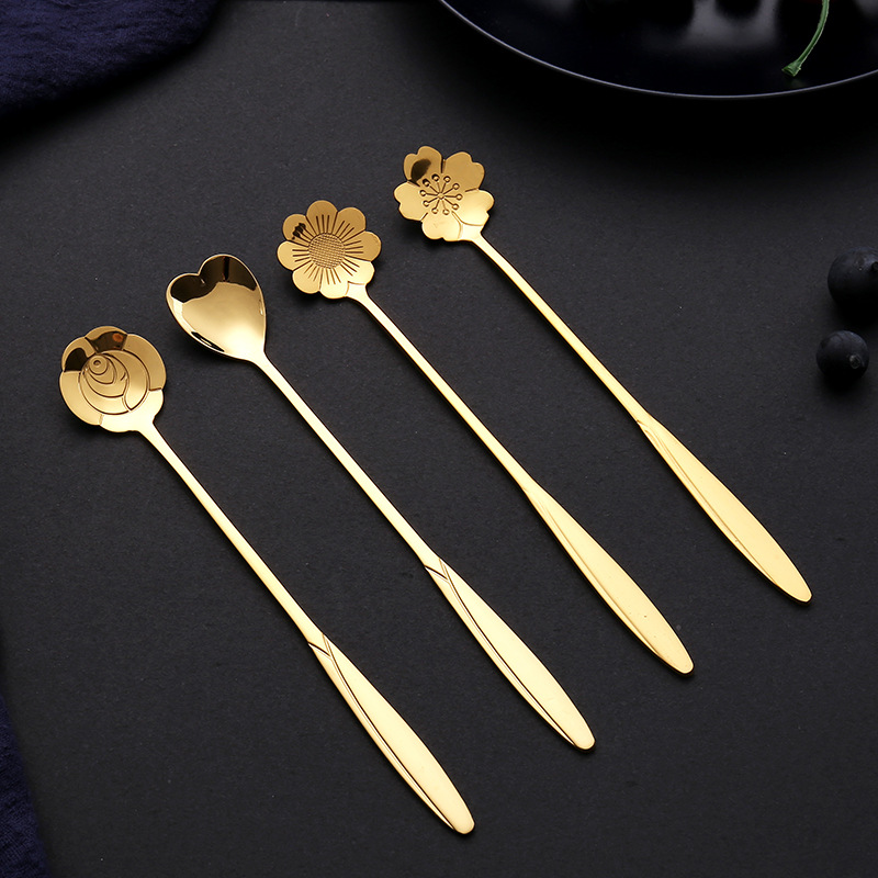 304 stainless steel flower spoon, long handle, golden stirring spoon, high appearance level, cherry blossom spoon as a souvenir, factory direct sales Specification drawing