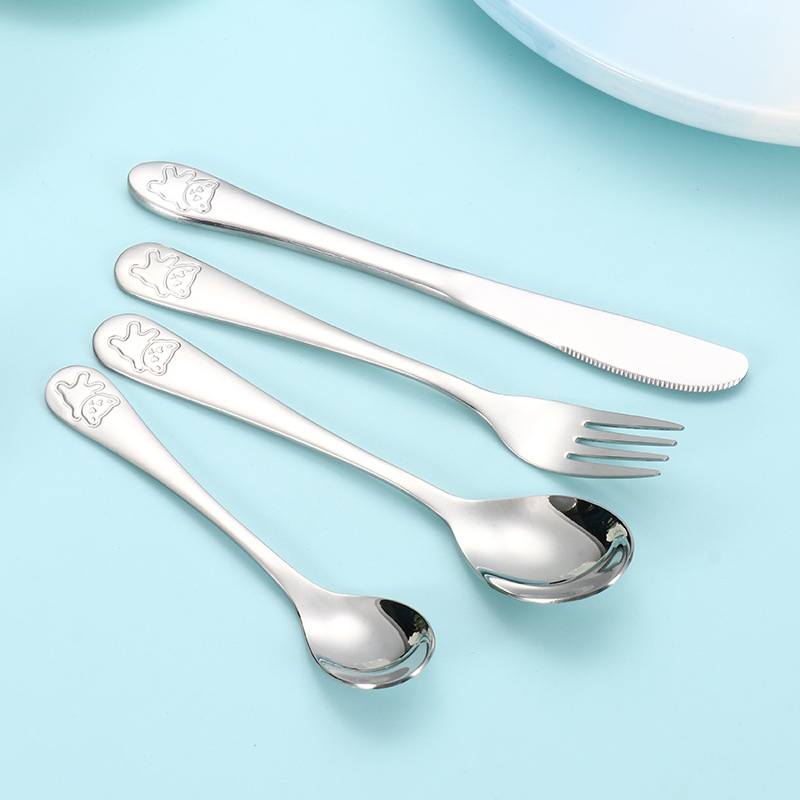 304 stainless steel knife, fork and spoon, cartoon bear, children's stainless steel tableware, Western four-piece set, gift box, small gift Specification drawing