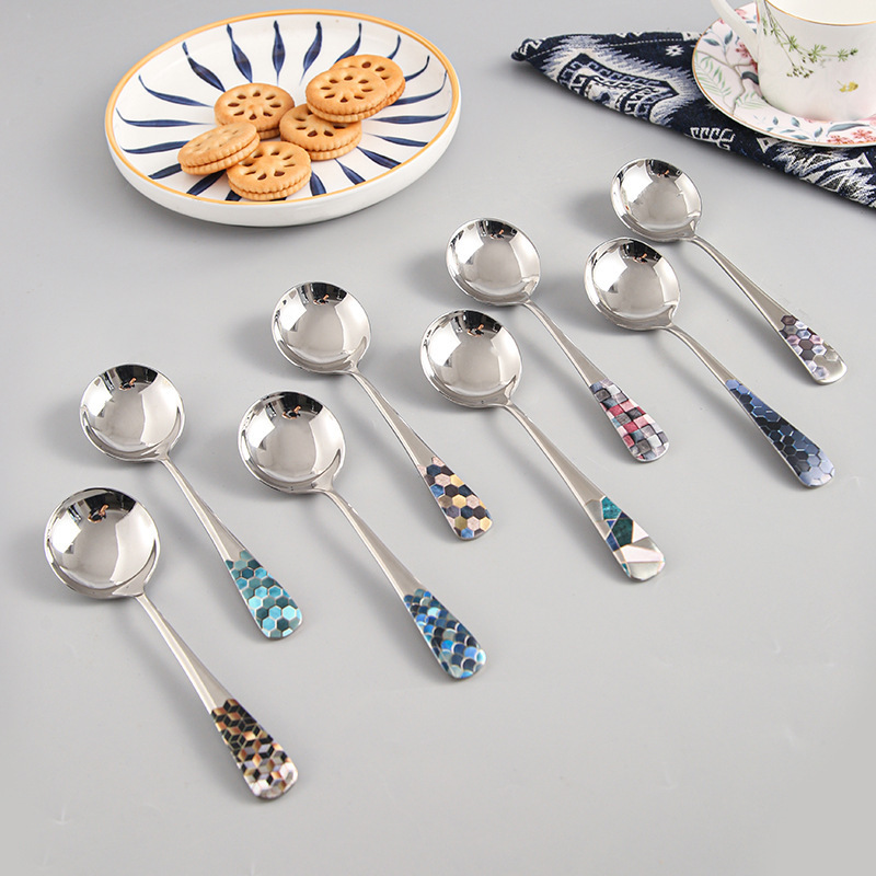 304 stainless steel spoons, creative soup spoons, Korean-style spoons, colorful dessert spoons, household spoons and spoons, spoon and chopstick sets full figure