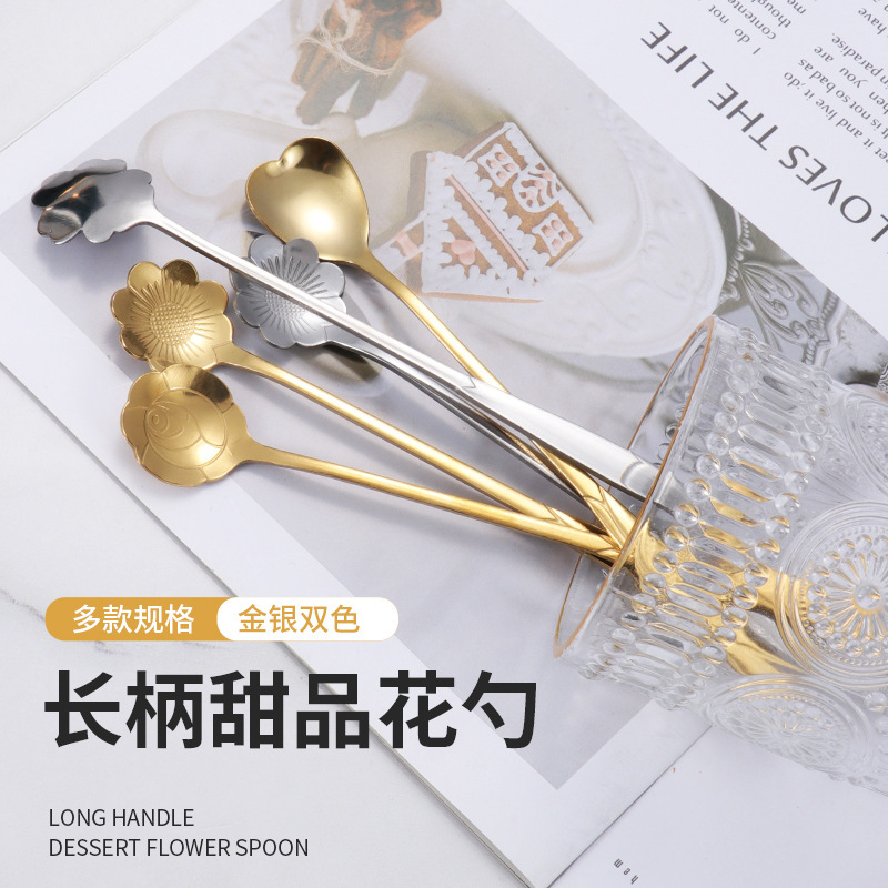 Stainless steel cherry blossom spoon, wedding rose spoon, long-handled heart-shaped spoon, coffee mixing spoon, souvenir, bird's nest and honey spoon Application Scenario
