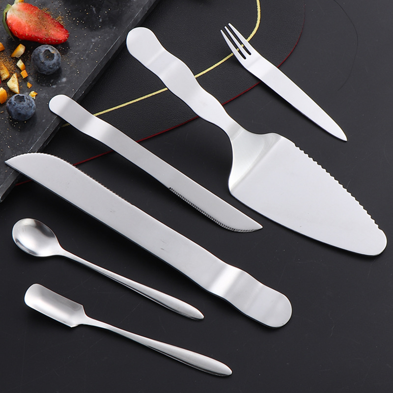 Stainless steel cake knife spatula, mooncake knife fork, multi-functional dessert fruit fork, baking pizza spatula set, cake spatula Specification drawing