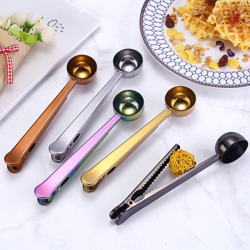 430 stainless steel spoon, food and snack sealing clamp, multi-functional sealing clamp, milk powder measuring spoon, coffee spoon clamp details Picture
